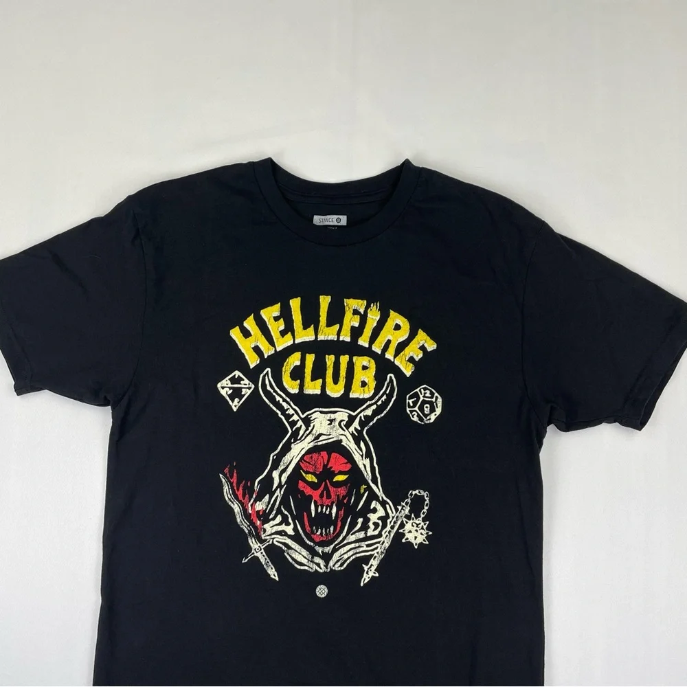 STANCE The Crew T Shirt Men’s Size M Hellfire Club Graphic Tee Black Cotton - Picture 2 of 5